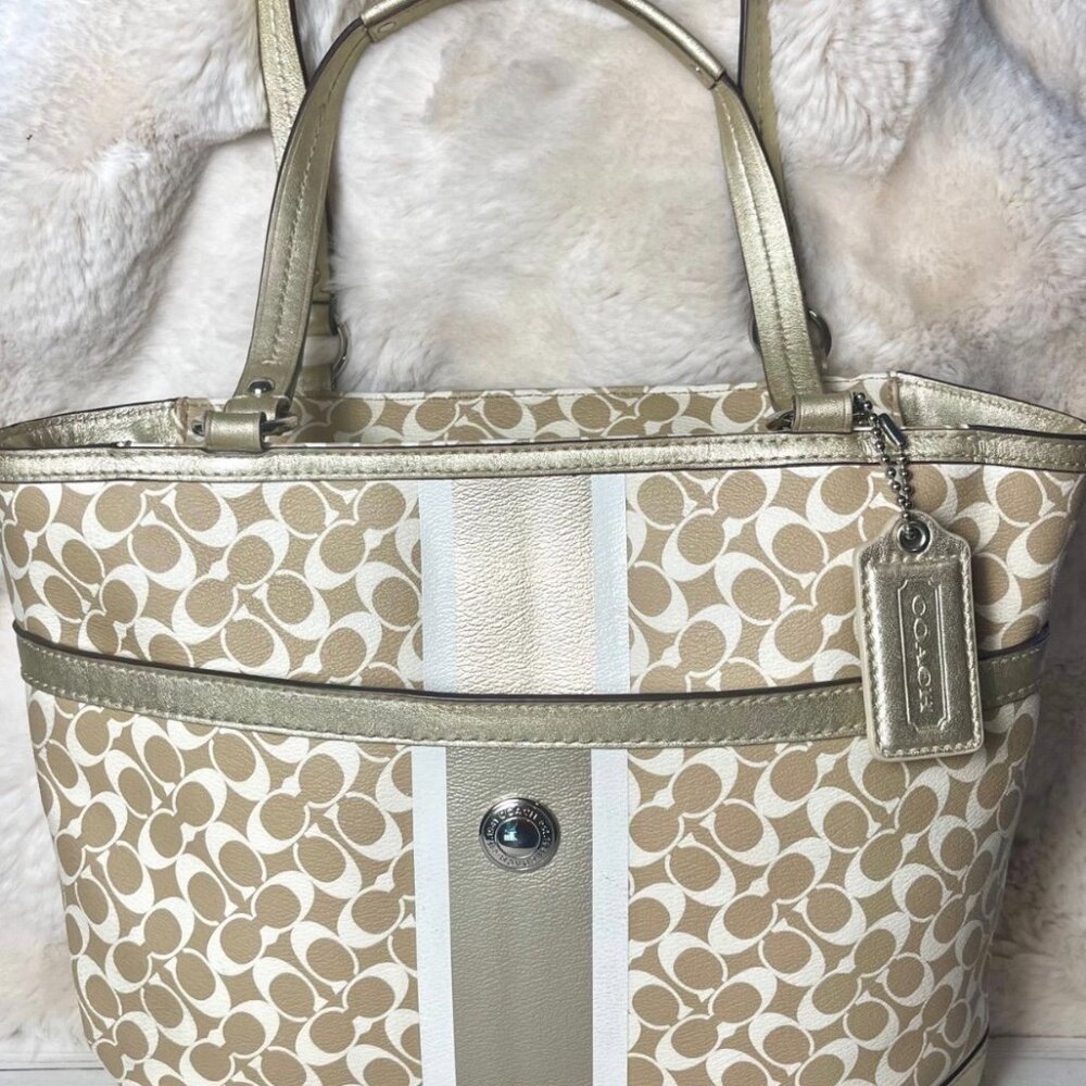 Coach Heritage Chelsea Signature Gold Shoulder Tote Bag